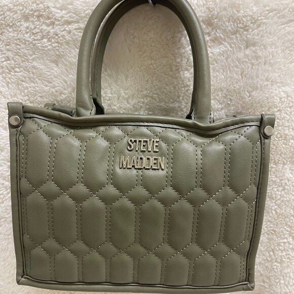 Steve Madden Small Olive Green Satchel Leather Like Quilted Design - Picture 1 of 10